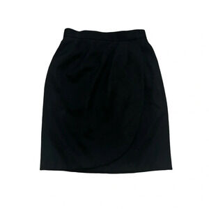 Yves Saint Laurent Wool Wrap Skirt | Black Vintage Designer Officewear | EU 36